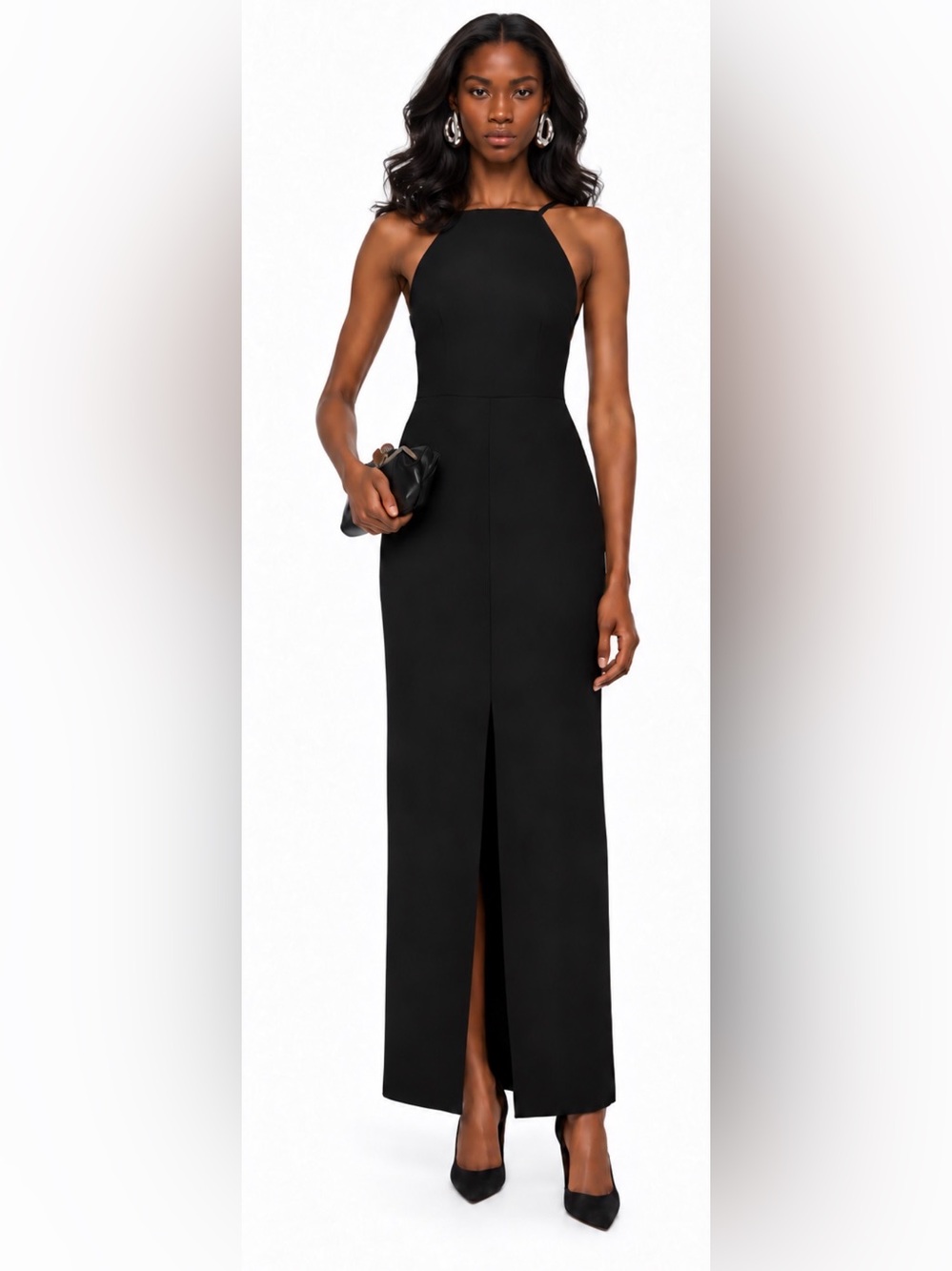 Solace London Darce Halter Neck Front Slit Black Gown